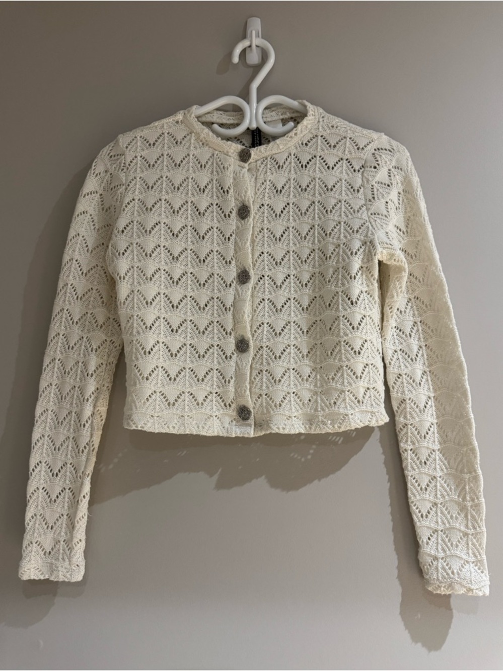 H&M Divided Cream / Ivory Open-Knit Button-Front Cardigan Size S - Picture 1 of 7